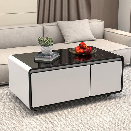 Modern Smart Mini Coffee Table with Built in Fridge-White or Black